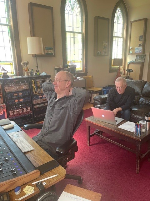 Bill and Will at the mixing board